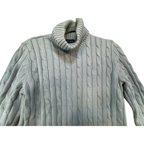 Chaps Classics Womens Cable Knit Turtleneck Sweater M Pale Pastel Blue - Picture 6 of 12